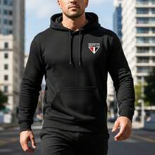 Men's São Paulo FC Sweatshirt, 100% Cotton, Kangaroo Style, Cotton Hoodie With Pocket. - 黑色 - 查看 1