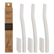 3pcs Stainless Steel Wheat Straw Eyebrow Razor, Material, Paper Box - Apricot - View 1