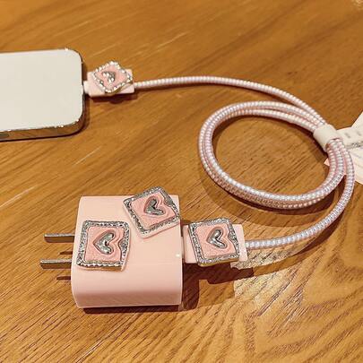 5Pcs/Set Heart Pattern Charger Cover & Cable Protector, Compatible With 20W US Standard Charger, TPU Charging Cable Management Sleeve