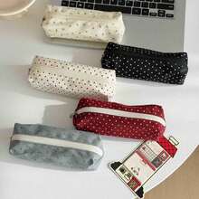 Large Capacity Pencil Case/Storage Pouch With Polka Dot Pattern, Colorful Pastel Design, Cute, Instagrammable, Korean Style, Simple, Stylish, Multifunctional, Perfect For High School, Middle School, And Female Students, Perfect For Stationery And Cosmetics Storage, Back To School, New Life, And Gifts - 1 mảnh màu đen - Xem 6