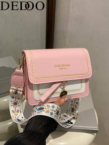 Dedoo Túi xách nữ thời trang, túi đeo chéo đa năng kiểu mới, túi vuông phối màu năng động với quai đeo rộng, phù hợp cho tiệc tùng, hẹn hò, đi học, dã ngoại, làm quà tặng. - Hồng - Xem 9