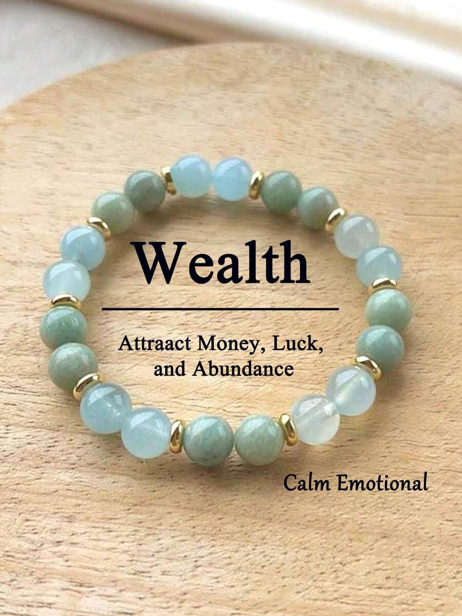 Natural Stone Green Jadeite & Green Agate Bracelet, Abundance And Prosperity, Luck & Success, Softness & Calm, Bohemian Yoga Meditation Jewelry For Women Men Daily Wear - Multicolor - View 1