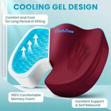 Office Chair Seat Cushion Cooling Gel Enhanced Memory Foam Cushion For Long Sitting - Back Sciatica Coccyx Tailbone Pain Relief Pillow - For Office Gaming Car Wheelchair - Red X-Large - 紅色 - 查看 2