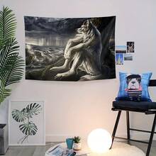Emo White Wolf Tapestry - Funny Alpha Sigma Beta Design, Indoor Wall Hanging For Bedroom Decor, Soft Brushed Fabric, Horizontal Orientation, Wolf Decor - 1PC - View 3