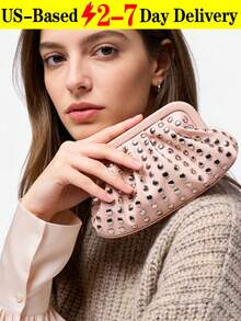 New Fashionable Versatile Minimalist Rivet Clutch Bag, Niche Design, High-End Retro Punk Style, Popular Design, Commute & Shopping Women's Black Handbag, Halloween Wallet, Perfect For Various Parties, Halloween Fashion And Goth Fashion - 粉色 - 查看 1