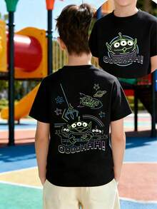 Disney Toy Story Alien Kids T-Shirt For Boys & Girls 2-14 Years, Soft Breathable Tee With Neon Pizza Planet Print, Casual Everyday Playwear For Toddlers To Teens, Express Delivery - màu đen - Xem 1