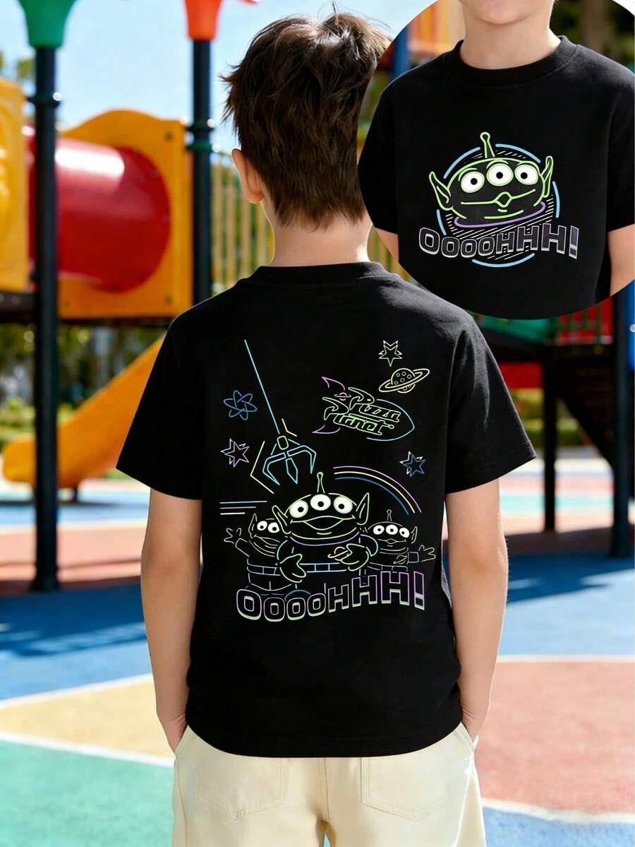 Disney Toy Story Alien Kids T-Shirt For Boys & Girls 2-14 Years, Soft Breathable Tee With Neon Pizza Planet Print, Casual Everyday Playwear For Toddlers To Teens, Express Delivery - màu đen - Xem 1