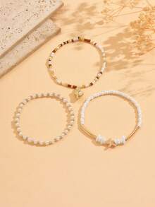 3pcs/Set Summer Faux Pearl Beaded Anklet, Fashionable Gold Starfish & Shell Charm Foot Jewelry, Versatile Beach Accessories - Multicolor - View 2