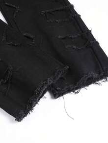 Plus Size Men's Elastic Patchwork Cat Whisker Distressed Slim Fit Flare Jeans - Black - View 5