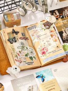 5 Rolls/Box Retro Plant And Floral Pattern Washi Tape, Green Element Decorative Tape, Suitable For Scrapbooking And Planner Decoration, A Gift For Friends - Sets - View 6
