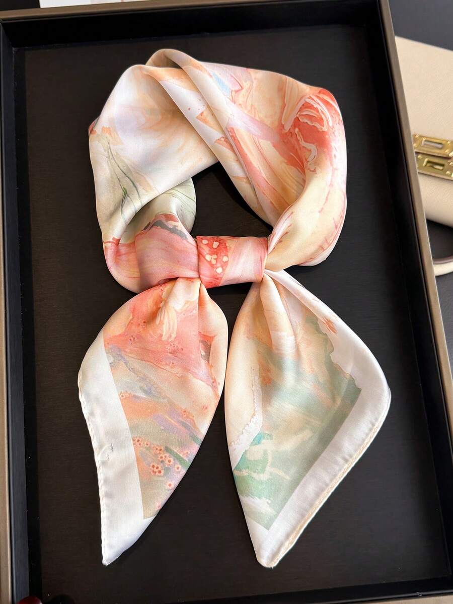 1 chiếc khăn vuông giả lụa satin nhẹ, in họa tiết retro thanh lịch dành cho nữ, kiểu dáng Bohemian, khăn quàng cổ nữ thường ngày, khăn choàng mỏng nhẹ và thoải mái, thích hợp cho mặc hàng ngày và đi chơi vào mùa xuân/hè. - Nhiều màu - Xem 1