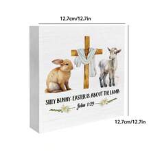 Easter Centerpiece For Tables Cross Sheep Bunny Wooden Sign Farmhouse Easter Home Decor - Colorful - View 7
