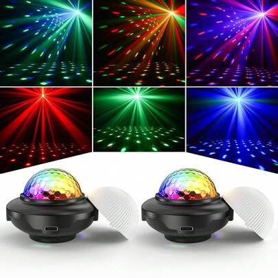 2 Piezas Mini bola de discoteca Luz de fiesta Luz nocturna 2 en 1 RGB7 Degradado de color Estroboscópico Control de voz Soporte Carga USB Adecuado para habitación Fiesta Fiesta en casa Sala de baile Karaoke Navidad Halloween