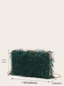 Mini Fluffy Tassel Box Clutch Bag - Dark Green - View 10