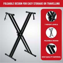 Crystals Heavy-Duty Double Beam X-Frame Keyboard Stand – Adjustable Musical Keyboard Support - Black - View 5