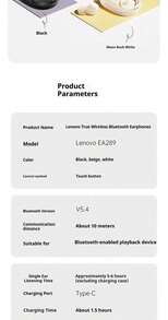 Lenovo 联想TWS蓝牙耳机，3100Ah超长续航，ENC主动降噪，IPX4级防水，迷你豆形运动耳机，适用于工作/游戏/运动/音乐，型号EA289 - 查看 9