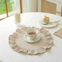 1 pieza/2 piezas/6 piezas Manteles individuales de unicolor francés con borde de volantes, servilletas pequeñas de encaje floral estilo Ins, mantel multiusos para cubrir el polvo - Multicolor - Ver 20