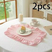 1 pieza/2 piezas/6 piezas Manteles individuales de unicolor francés con borde de volantes, servilletas pequeñas de encaje floral estilo Ins, mantel multiusos para cubrir el polvo - Multicolor - Ver 14