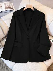 Chaqueta blazer negra para mujer de talla grande, con bolsillos reales y forro, cómoda para uso casual, ir al trabajo y uso diario en primavera - Negro - Ver 7