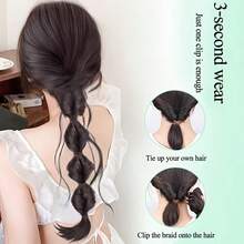 1件18英寸马尾假发，女士泡泡辫，自然染色扭辫带爪夹，灯笼辫发饰，适合日常、派对、婚礼和约会等场合的发型 - 彩色 - 查看 7