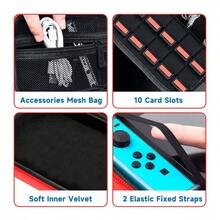 GAMINJA For Nintendo Switch Protective Case, Console Accessories Storage Bag, PU Material, Inner Pocket + Card Slot, Travel Storage Outdoor Waterproof Protective Cover - View 6