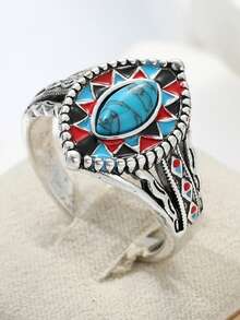 Nhẫn nữ phong cách Bohemian đính đá mắt ngựa, trang sức nghệ thuật cổ điển kiểu Âu và Mỹ đính đá ngọc lam tổng hợp, nhẫn tráng men thủ công. - Nhiều màu - Xem 10