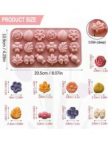 1/2 piezas Moldes de silicona con diseño de flores y dulces - Molde de chocolate con forma de margarita, molde de flor de tulipán, molde de gelatina con forma de lazo y hoja, molde de helado y pudín, molde de jabón, molde de galletas para hacer postres - Multicolor - Ver 5