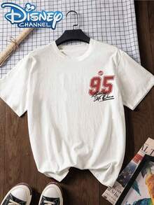 Disney Officially Licensed Tletter Print T-Shirt, Short Sleeve Crew Neck Casual Top For Summer & Spring, Women's Clothing - 白色 - 查看 3