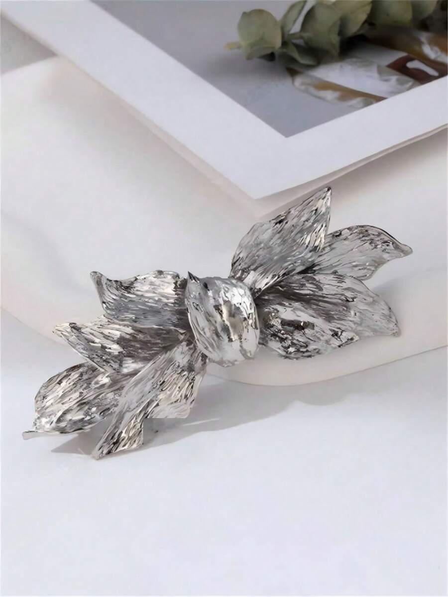 1个金属夸张大叶片弹簧夹，简约百搭马尾爪夹，女士发夹，配饰 - 銀色 - 查看 1