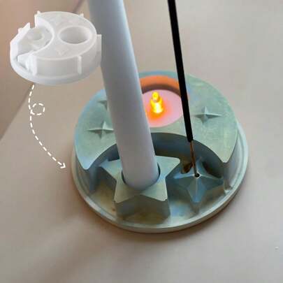 1pc DIY Resin Mold Round Star Moon Candle Base Silicone Mold Aromatherapy Candle Holder Decor, Suitable For Resin, Gypsum, Clay Crafts, Ramadan Decoration, Reusable