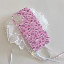 SANRIO Cute Strawberry Cartoon Hello Kitty Bling Glitte Phone Case For 11 12 13 14 15 16 17 Pro Max 3D Flower KT Wrist Strap Protect Cover - 唯一情況 - 查看 2