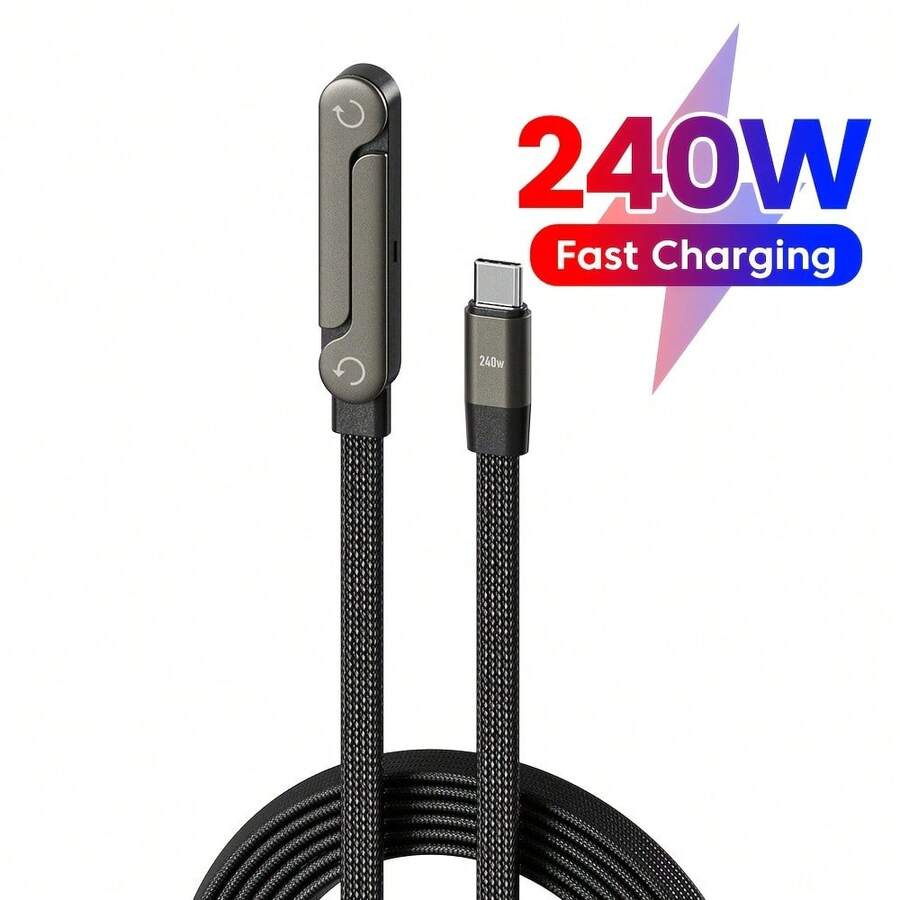 2-In-1 Retractable Phone Charging Cable, 240W Foldable Stand Charger, Type-C To Type-C Fast Charging Data Sync Cable, Slim Design Suitable For Smartphones & Tablets, Foldable Phone Stand, High Power Output