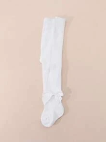 1pc Girls' Solid Color Bow Decor Tights, Suitable For Everyday Wear - White - View 6