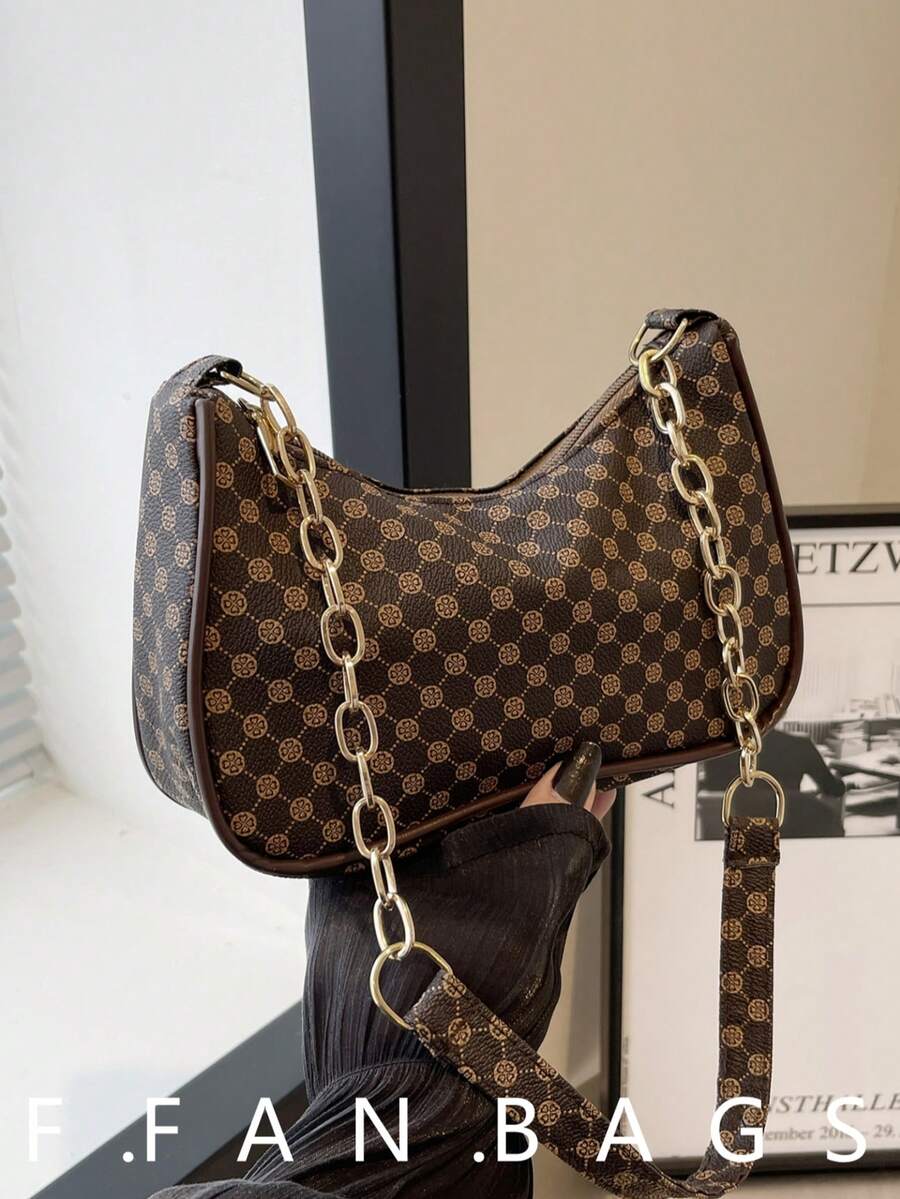 Bolso de hombro de cadena de moda, bolso de mano de alta calidad, bolso versátil minimalista de PU para primavera/verano 2024 - Marrón - Ver 1