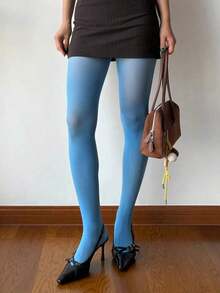 1 Pair Women's Shimmery Aurora Black Stockings/Pantyhose, Colorful Sexy Thin Anti-Snag Sheer Glossy Tights, Durable And Highly Transparent Leg Enhancer, Suitable For Daily Wear, Dates, Outings, Summer Leggings - 藍色 - 查看 2