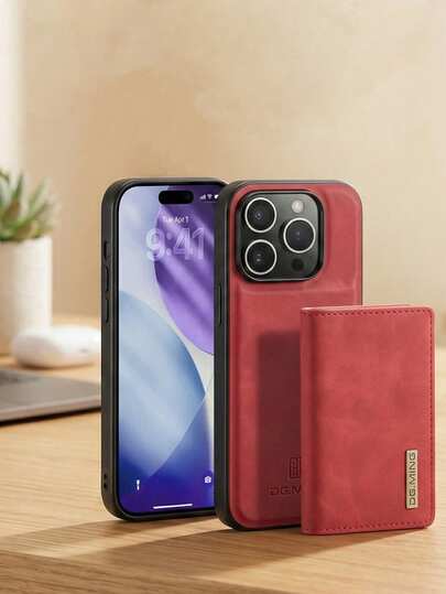 1 pieza Funda de cartera de cuero desmontable con ranuras para tarjetas, cierre magnético, diseño con soporte compatible con iPhone 17 Air, 16e, 16, 15, 14, 13, 12, 11 Pro Max y Galaxy S21, S22, S23 FE, S24 Plus, S25 Ultra, anti-robo, anti-caída, a prueba de golpes