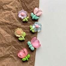 AD 6pcs Jelly Stickers Cute 3D Tulip & Sunflower Decor For Scrapbooking, Phone Case, Crystal Stickers - Tulips and Sunflowers, Transparent - View 2