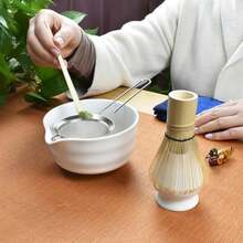 Artcome 7-Piece Matcha Tea Set - Complete Japanese Ceremony Kit With Bowl, Whisk, Scoop, Strainer & Guide, Green - White - 查看 3