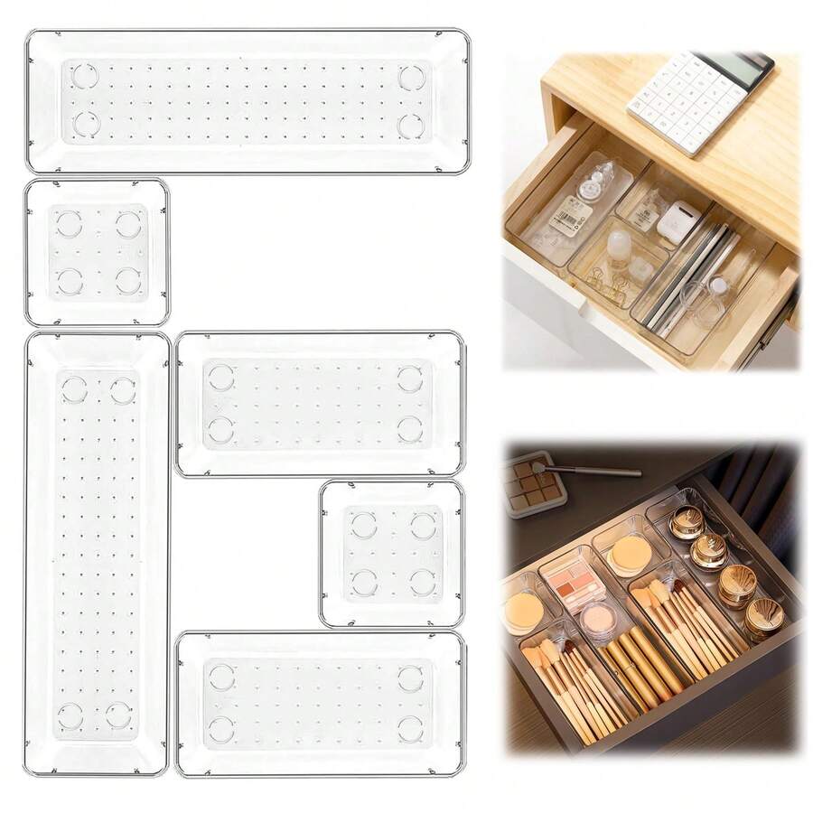 2/6/10pcs Transparent Solid Color Storage Boxes, Cosmetic & Jewelry Organizer, Desktop Decor, Drawer Divider