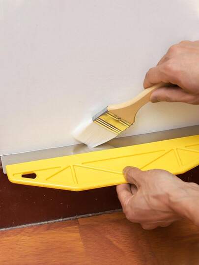 12-Inch Metal & Plastic Paintbrush Guard With Ergonomic Handle And Edging Design - Heavy Duty Wall Painting Tool For Precise Trimming, Wallpaper Cutting And Edging. Yellow Edger Suitable For Home And Commercial Use, Sturdy Construction