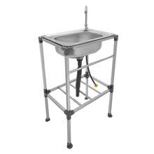 Einzelbecken-Küchenspüle, Edelstahl-Küchenspüle, Multifunktionswaschbecken mit Armatur, freistehende Spüle, für Garagen im Innen- und Außenbereich, Gartengrill (Kaltwasseranschluss) - Silber - Übersicht 3