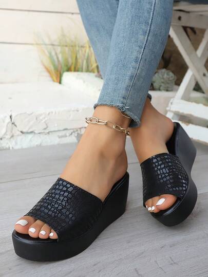 Women's Wedge Thick Bottom Sandals, Casual Resort Style Leopard Print Thick Bottom Slippers, Wedge Fashionable Elegant Flatform Waterproof Platform