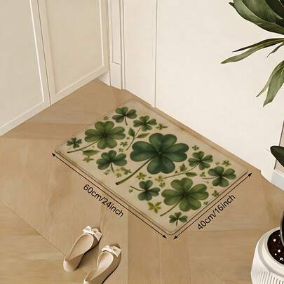 1 pièce Tapis de sol en flanelle vert vintage à trèfle, décoration de la Saint-Patrick, tapis antidérapant, en polyester doux et moelleux, lavable en machine, design rectangulaire, convient pour l'entrée, la chambre, la cuisine, la salle de bain, la décoration du salon, léger et confortable