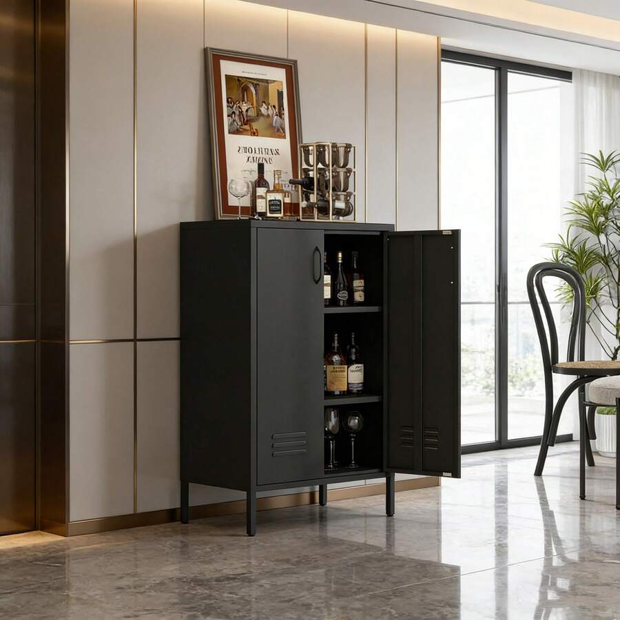 Cabinets - Black + Metal + 3-4 Shelves - View 1