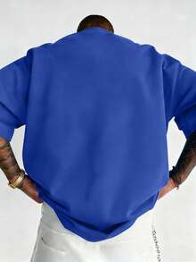 Kaos Pria Kasual Longgar Leher Bulat dengan Cetakan Slogan - Royal Blue - View 2