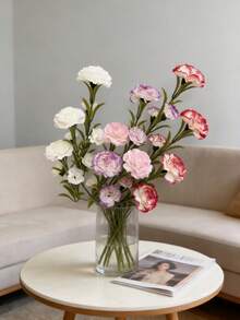 一束15朵仿真康乃馨，优雅长茎，栩栩如生，无需养护，适合母亲节、婚礼、生日、情人节等场合，经久耐用，可作桌面装饰，春夏两季适用于各种房间。可爱生动的仿真花，适合婚礼、客厅中心装饰。 - 彩色 - 查看 4