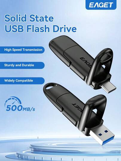 EAGET External SSD USB 560MB/S Dual-Interface USB Flash Drive USB 3.2 To Type-C High-Speed Plug And Play, Widely Compatible With Phones, PCs, And Tablets – Ideal For Fast Storage Expansion