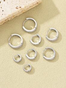 Bộ 8 khuyên tai mặt dây chuyền tròn lấp lánh bằng đá Zirconia tổng hợp kiểu cổ điển, ít gây dị ứng, thiết kế vòng nhỏ nhắn, nhẹ và dày, đa năng, phù hợp với nhiều vị trí xỏ khuyên, tuyệt vời cho phụ nữ, hẹn hò, tiệc tùng, đám cưới, sinh nhật, ngày lễ. - Bạc - Xem 8