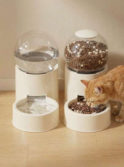 PETSIN 1个自动猫咪喂食器兼饮水器 - 重力式喂食，可编程定时器，耐用PVC材质，无需电池，安装简便，适合猫咪，是忙碌宠物主人的理想之选，自动喂食器，宠物饮水解决方案，现代宠物配件，结构坚固，无需电池，自动猫粮分配器