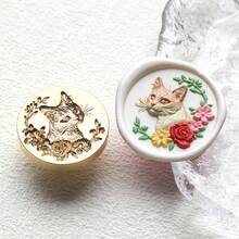1 pieza Sello de lacre de latón, Patrón de animal 3D en relieve de gato y perro, Suministros de manualidades para scrapbooking y sobres DIY - Serie de animales en relieve - Ver 15